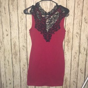 Red and black lace dress ties in the back